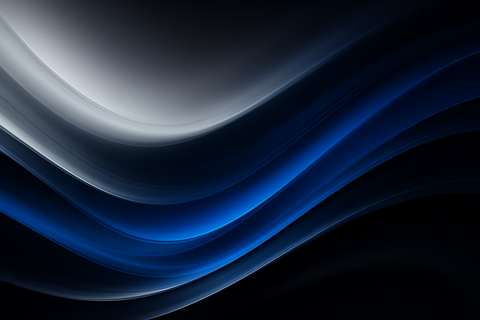 Abstract futuristic gradient background with flowing waves of silver, blue, and black — sleek, modern, and high-tech.